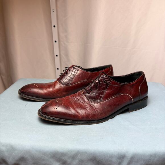 Belvedere Genuine Alligator Leather Oxford Dress Shoes Men’s 12 Burgundy Italy - Picture 3 of 8